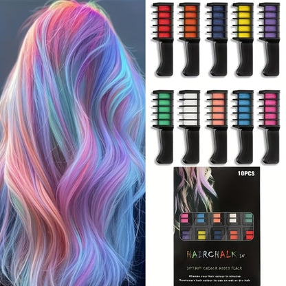 Temporary Hair Chalk Comb Set 11pcs 10 Colors Hair Dye for Bath Time, Home Spa and Personal Care