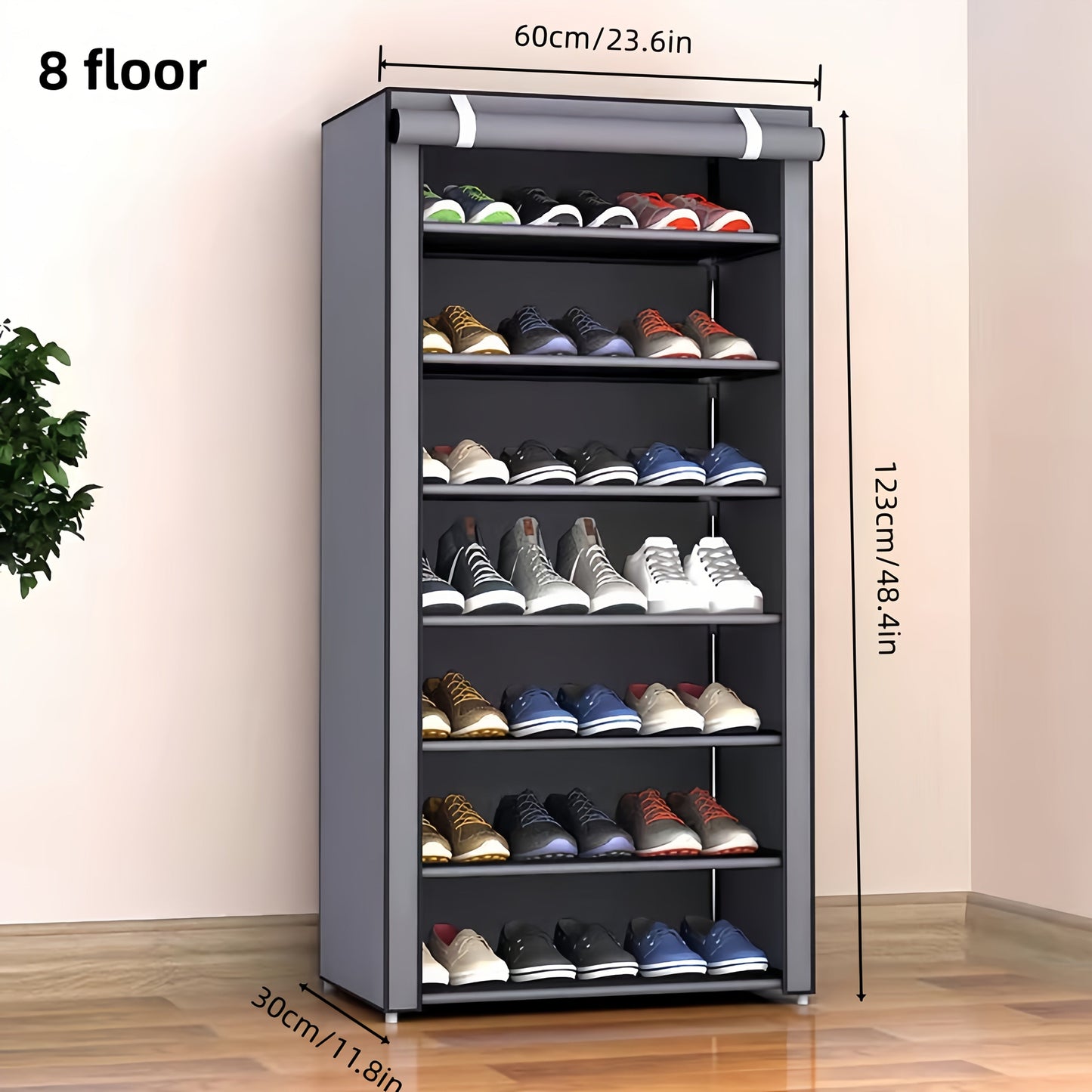 Shoe Rack with Dust Cover, 6/8/10 Tier High- Space Saving Shoe Organizer, Easy Assembly, 12mm Pipe