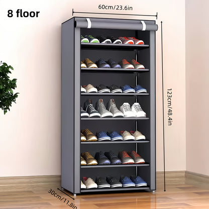 Shoe Rack with Dust Cover, 6/8/10 Tier High- Space Saving Shoe Organizer, Easy Assembly, 12mm Pipe