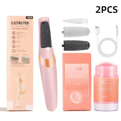 Electric Callus Remover for Feet with Foot Cream Stick Rechargeable Pedicure Tool 2 Speeds 2000 5000 RPM 2