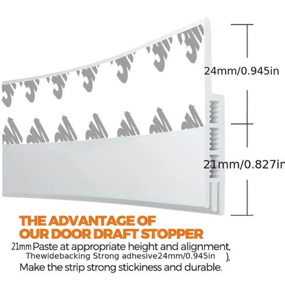 Door Draft Stopper Silicone Under Door Sweep Weather Stripping 39 Inch Strong Adhesive 3-Layer Sound Insulation Noise Blocker Energy Saving