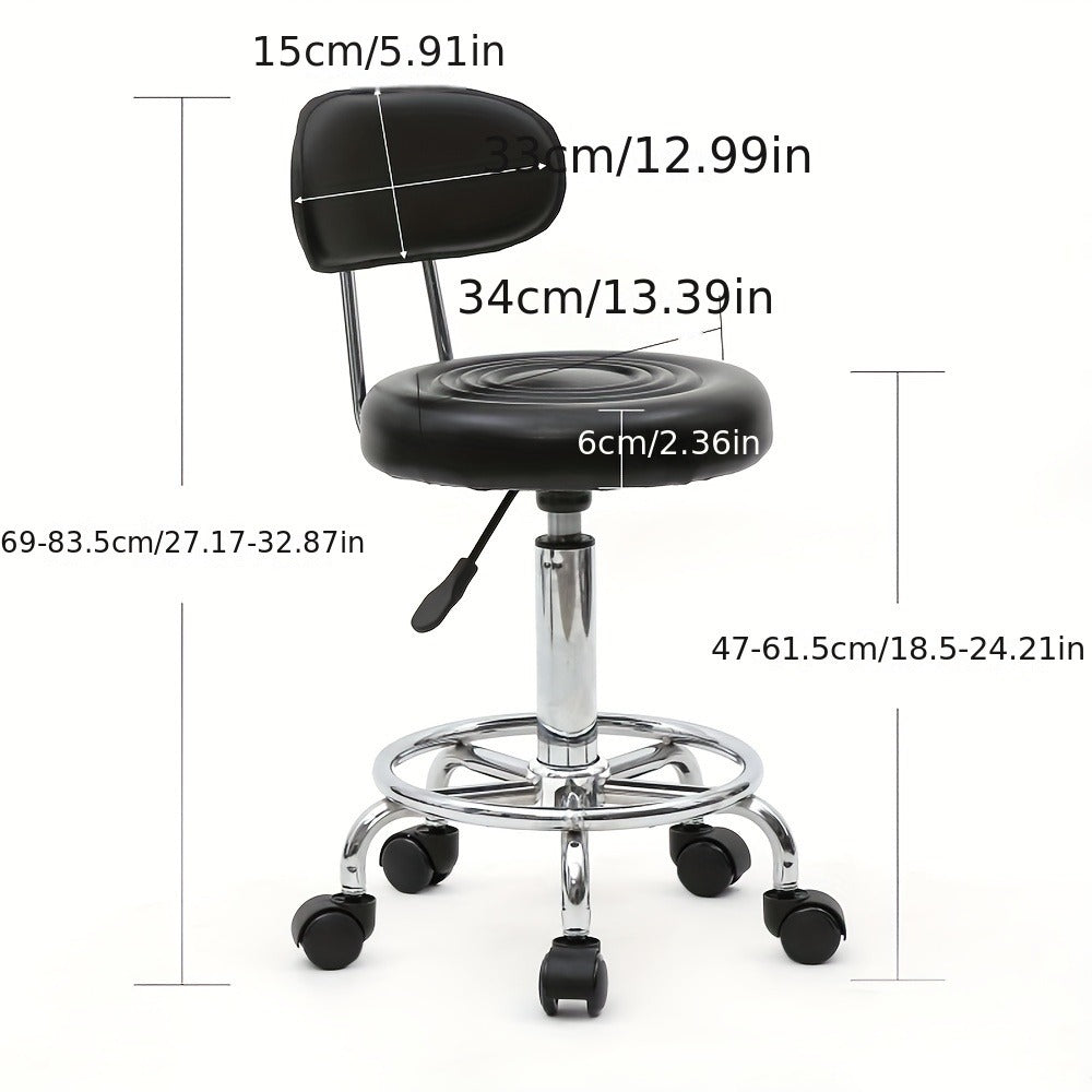 Cushioned Salon Stool with Backrest & Adjustable Height 18.9"-22.8" – Round 360° Swivel Chair for Hair Salon Spa Barbershop Office Home