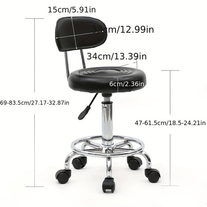 Cushioned Salon Stool with Backrest & Adjustable Height 18.9"-22.8" – Round 360° Swivel Chair for Hair Salon Spa Barbershop Office Home
