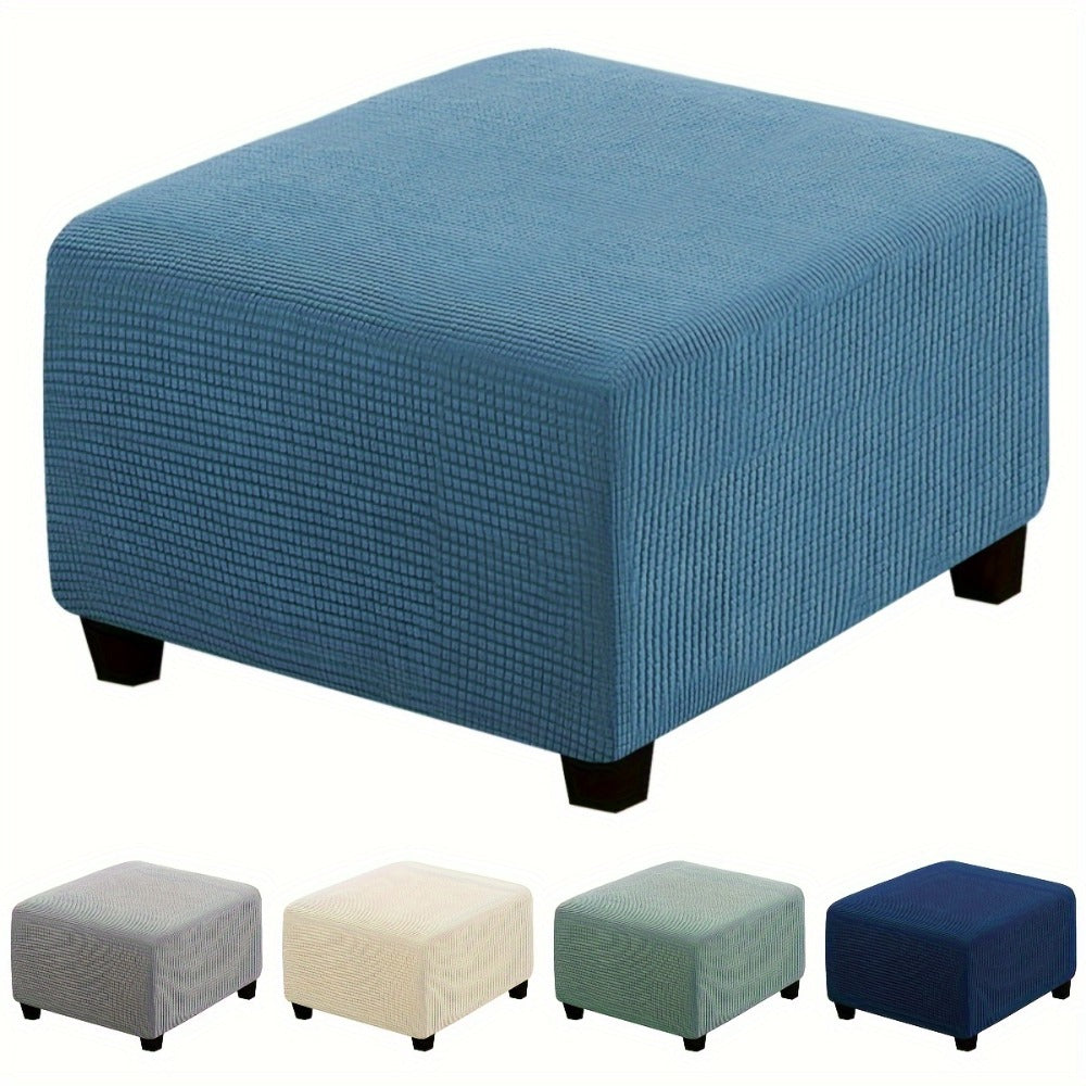 Square Ottoman Cover Elastic Stretch – Polar Fleece Footstool Slipcover with Elastic Band Closure Machine Washable for Home Office Decor