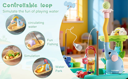 Kids Water Table Toy with Electric Pump & Faucet for Toddlers - Play Sink with Food Accessories & Fishing Toy