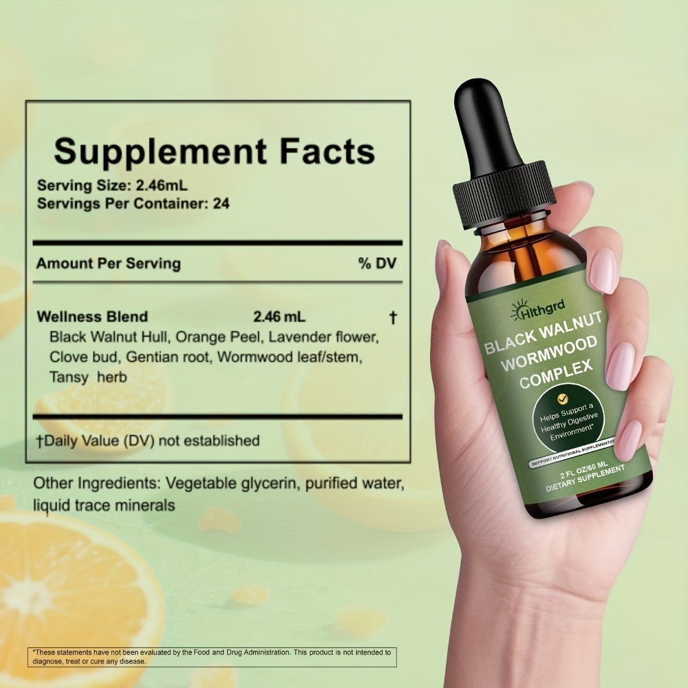 Wormwood Black Walnut Clove Liquid Drops, Herbal Gut Cleanse & Digestive Support Complex with Gentian Root & Tansy