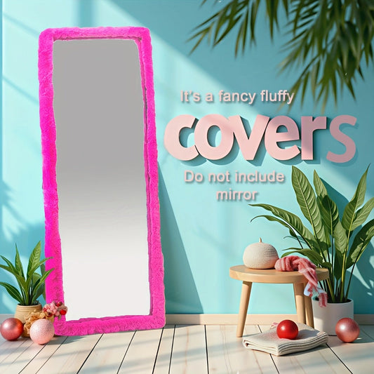 Full Length Floor Mirror Cover Fluffy Stretchable 64"x21" – Soft Non-Slip Irregular Shape Bedroom Dressing Room Mirror Sleeve 6 Colors