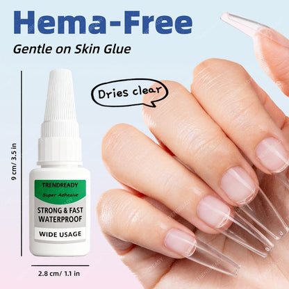 60+ Day Hold Nail Glue 4 Bottles 20g Each Super Strong Extra Hold Fast Drying No Lamp Needed Heavy Duty Adhesive for Press On Nails Fake