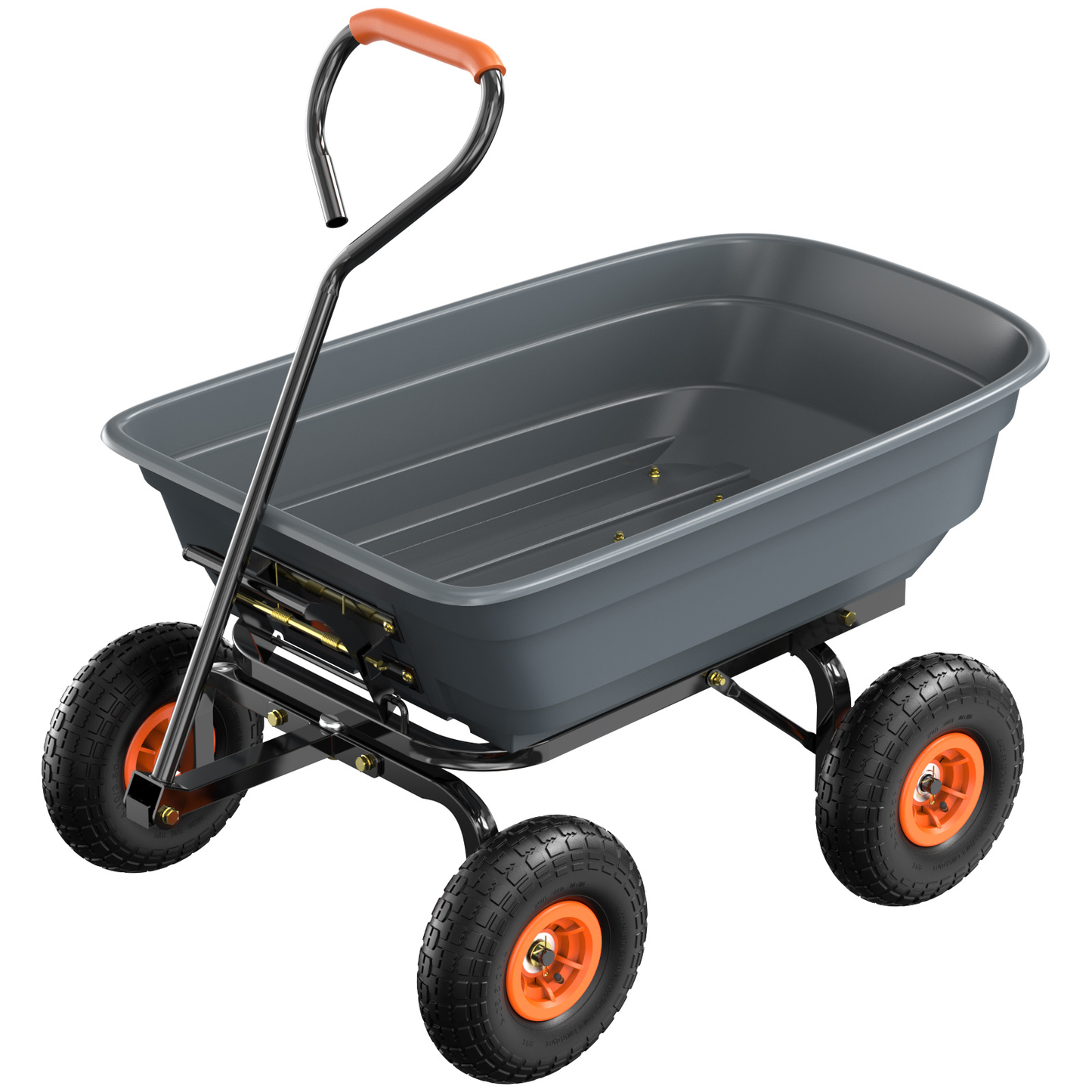 Garden Cart Dump Wagon, 4-Wheel Poly Cargo Cart with 2-in-1 Handle for Garden, Farm, Lawn and Yard Hauling