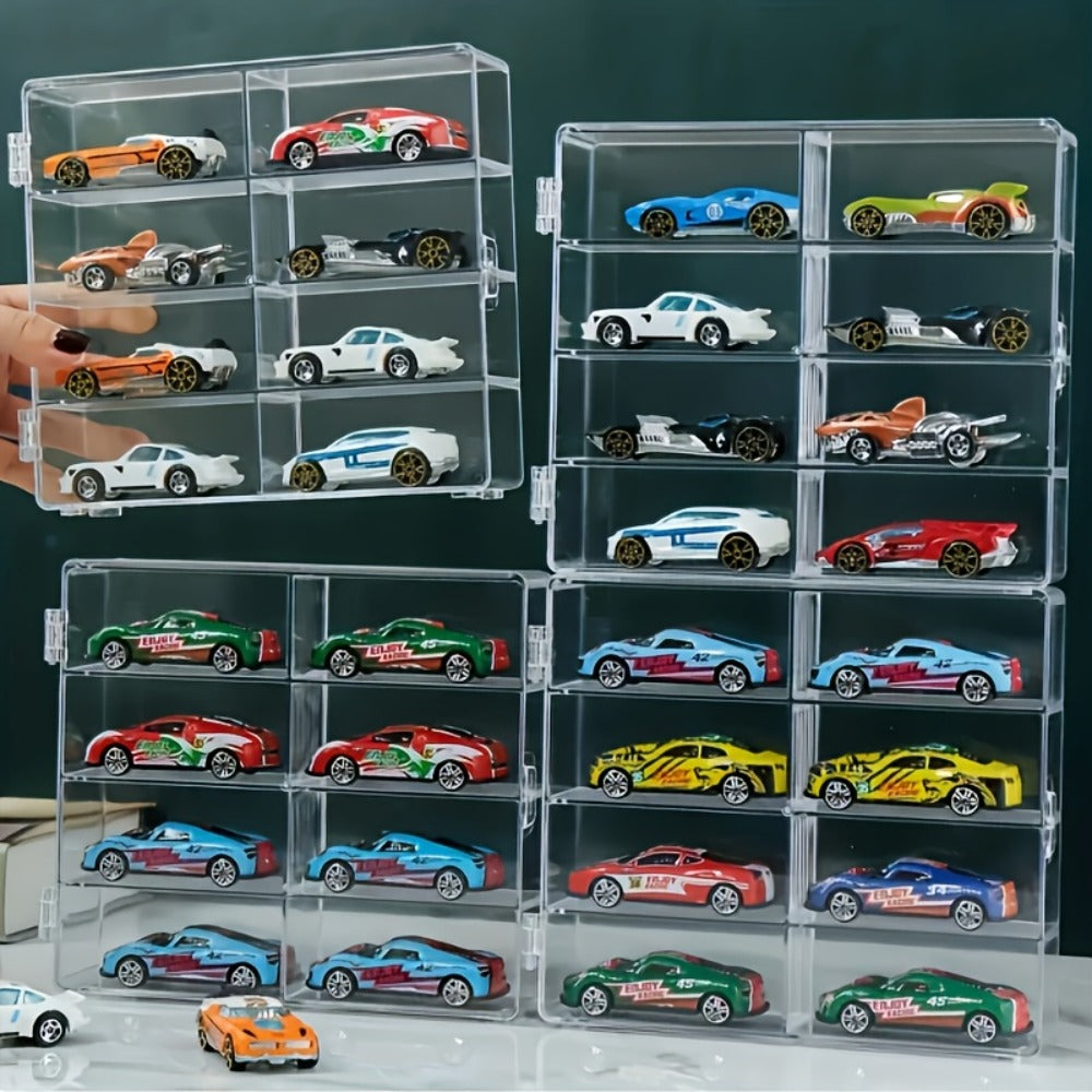 Hot Wheels Display Case 1:64 Scale Acrylic 2-Pack, Multi-Compartment Diecast Car Showcase Cabinet