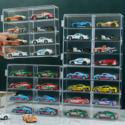 Hot Wheels Display Case 1:64 Scale Acrylic 2-Pack, Multi-Compartment Diecast Car Showcase Cabinet