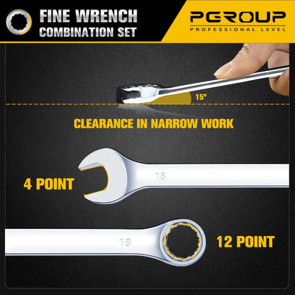 Combination Wrench Set with 14-Piece Metric, 14-Piece SAE or 32-Piece Mixed Checkout Options and Carry Case