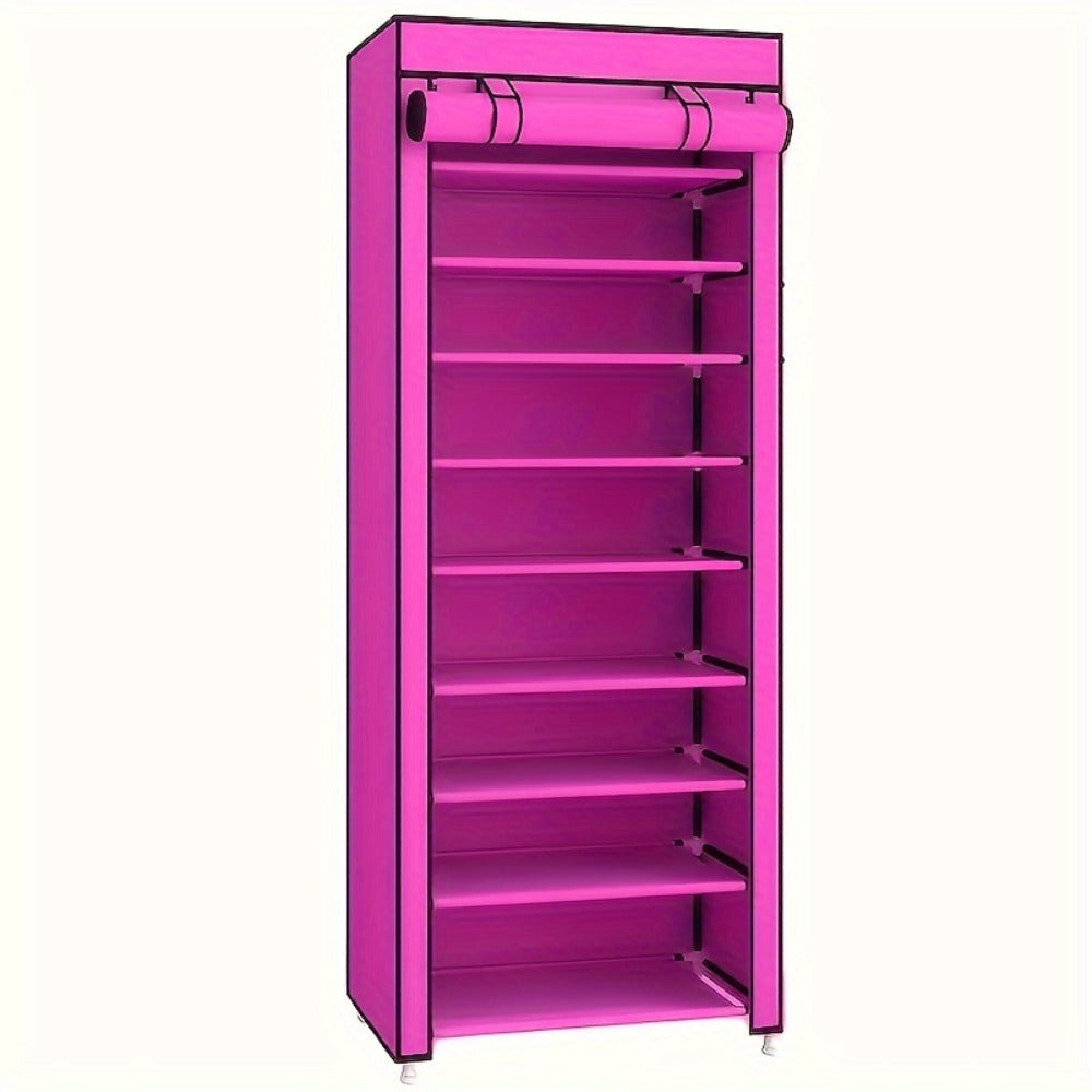 Shoe Rack 10-Layer Portable Cabinet for Up to 50 Pairs with Nonwoven Dust Cover and Steel Frame
