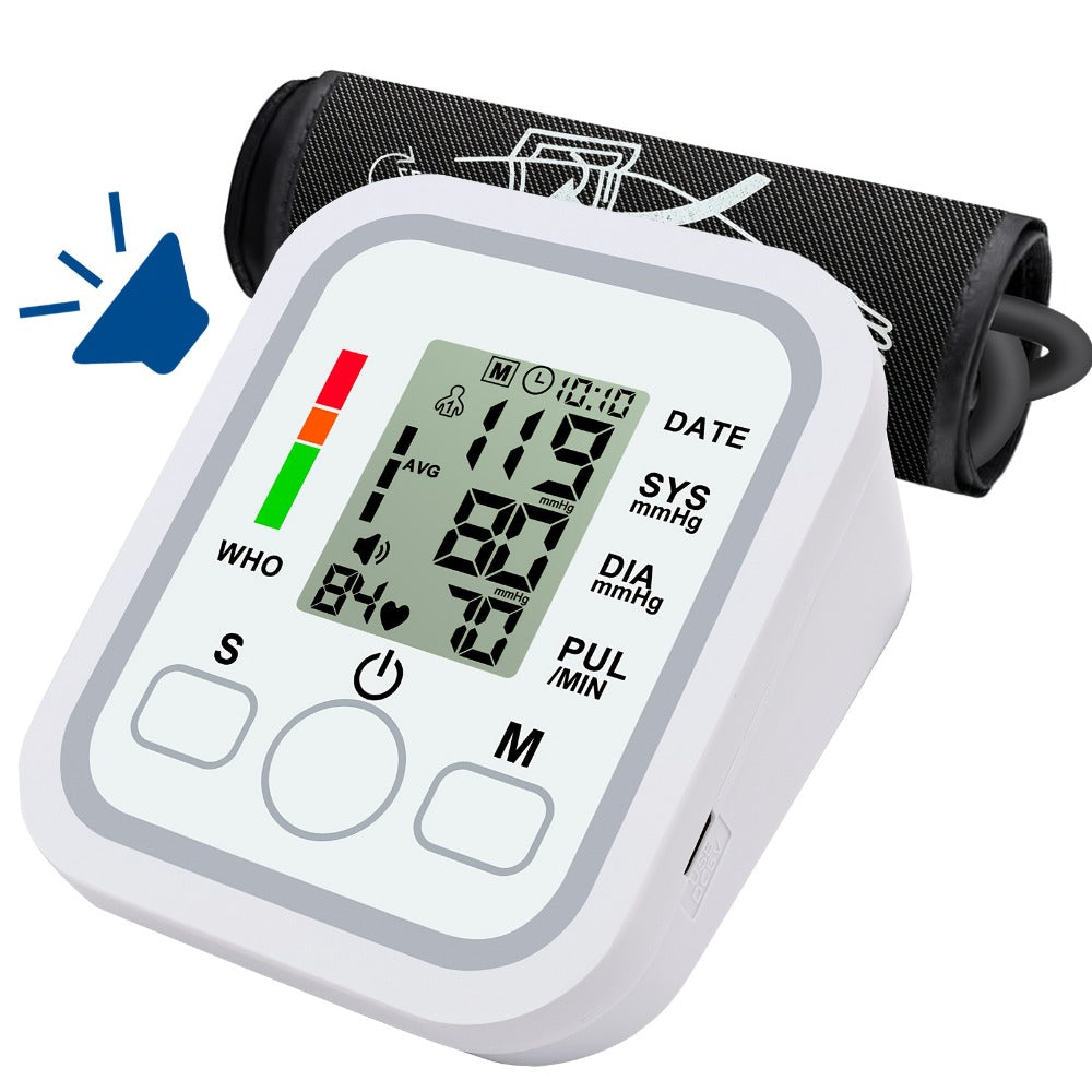 Blood Pressure Monitor by MOOD LIGHT, Upper-Arm LCD Device with Voice, Dual-User Memory and Adjustable Cuff