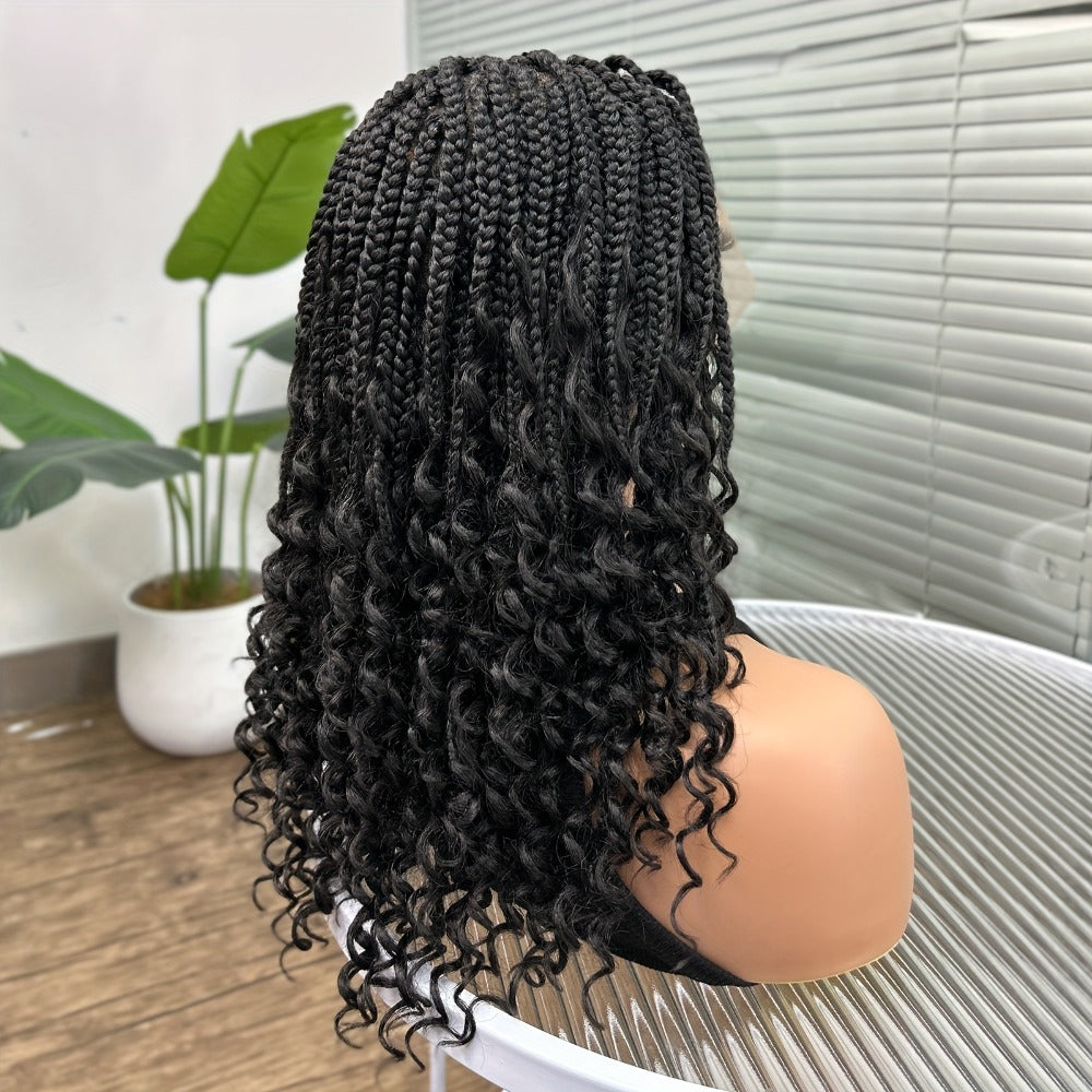 Goddess Square-Braid Wig with Curly Ends in 14- or 16-Inch Lengths and Black, Burgundy or Brown Colors