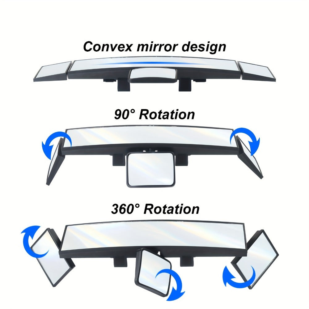 Interior Rearview Mirror 13 Inch – Quadruple-Fold Adjustable Wide Angle Car Mirror with 360° Swivel, Flat Lens