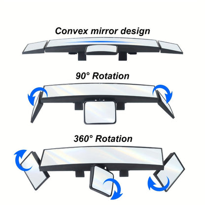 Interior Rearview Mirror 13 Inch – Quadruple-Fold Adjustable Wide Angle Car Mirror with 360° Swivel, Flat Lens