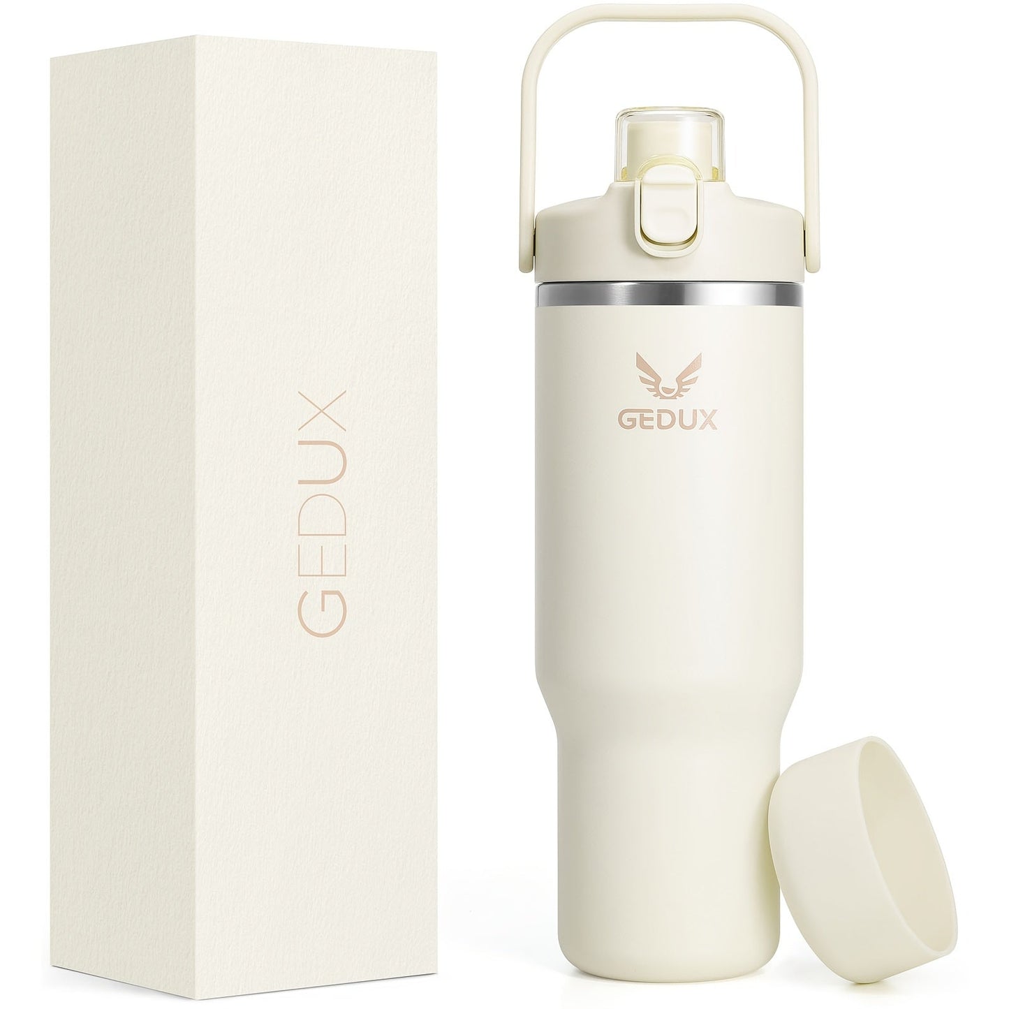 Vacuum Insulated Tumbler 32oz Stainless Steel with Handle Straw 2-in-1 Lid Chug Straw Lid Silicone Boot Matte Finish Keeps Drinks Cold Hot