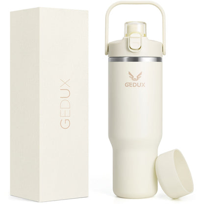 Vacuum Insulated Tumbler 32oz Stainless Steel with Handle Straw 2-in-1 Lid Chug Straw Lid Silicone Boot Matte Finish Keeps Drinks Cold Hot