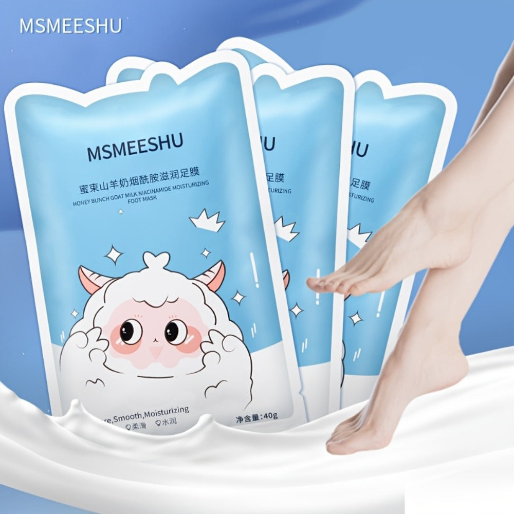 Moisturizing Foot Mask Socks with Goat Milk, Niacinamide & Ceramides – Exfoliating Cracked Heel Treatment