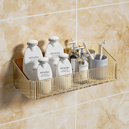 Wall-Mounted Plastic Bathroom Storage Shelf with Adhesive Plates, 24.5cm Rack in Gray, Amber or Green