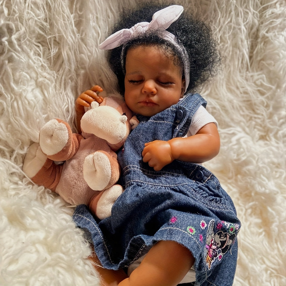 Reborn Baby Doll 19 Inch Curly Blue Hair with Sleeping Sounds Cloth Body & Lifelike Weight