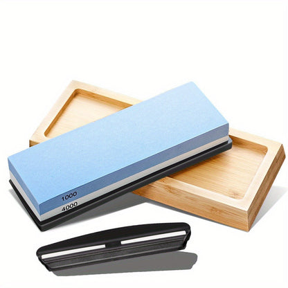 Knife Sharpening Stone 1000/4000 Grit Whetstone Set with Bamboo Base and Angle Guide for Home Cooking, Dining and Outdoor Meals
