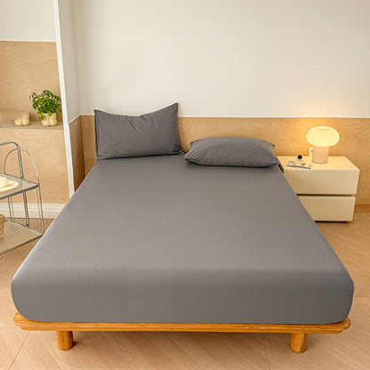 Three-Piece Solid-Color Fitted Sheet Set with Two Pillowcases, Nine Colors and Four Bed Sizes