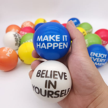 Inspirational Sponge Stress Balls 30 Pack 6.3cm, Motivational Slogan Hand Fitness Relaxation Balls for Classroom Rewards