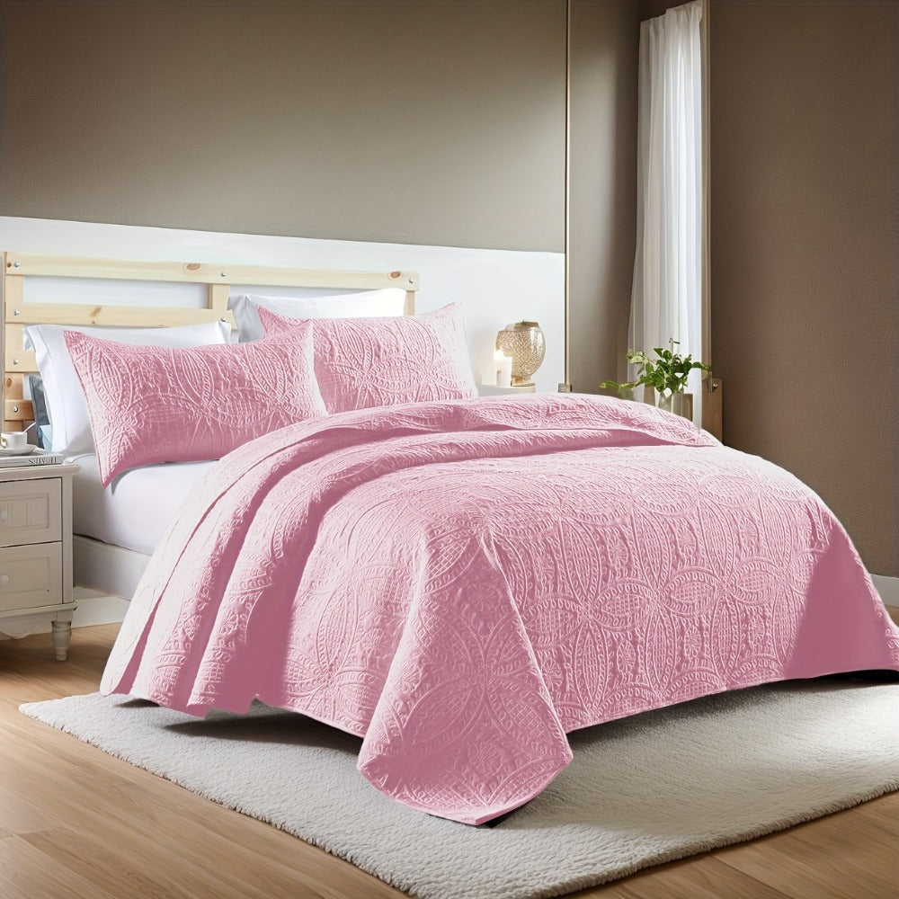 Quilt Set 3 Piece Soft Lightweight Bedding – Thin Bed Quilt with 2 Pillowcases for Bedroom Guest Room, Full Queen King