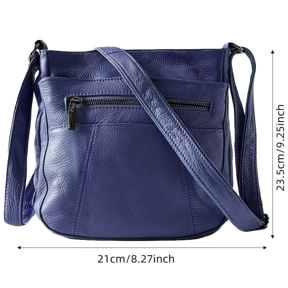 Genuine Leather Messenger Bag for Men Women Anti-Theft Zipper Multi-Pocket Shoulder Crossbody Bag Laptop Organizer Spacious Handbag Purse
