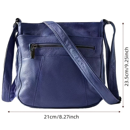 Genuine Leather Messenger Bag for Men Women Anti-Theft Zipper Multi-Pocket Shoulder Crossbody Bag Laptop Organizer Spacious Handbag Purse