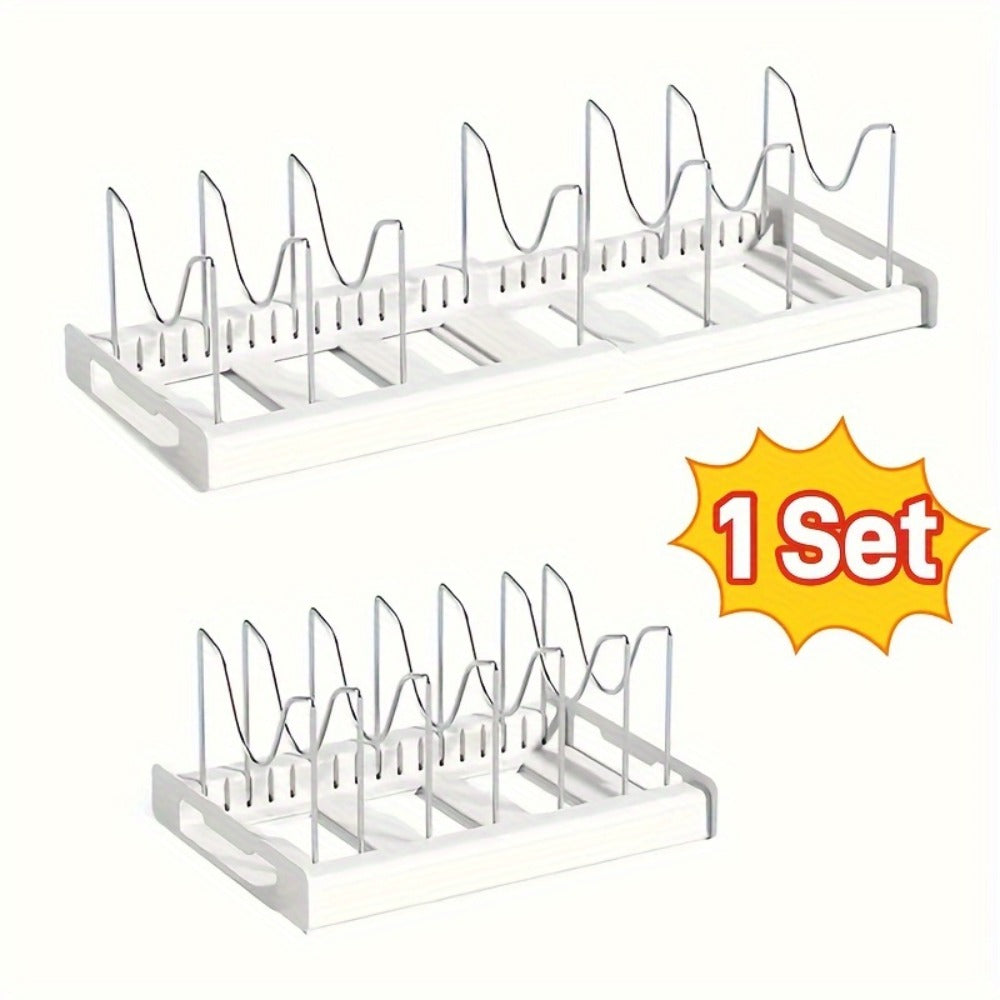 Expandable Pot Lid Kitchen Organizer with Removable Dividers, White Base and 12.2-22.6-Inch Width