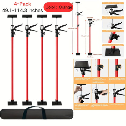 Adjustable Steel Support Rods for Drywall & Cabinet Installation, Extendable Construction Support Poles 19.7"-45.3" / 45"-114"
