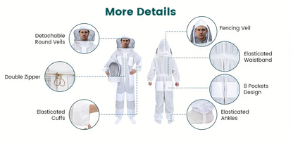 Beekeeping Suit Triple Layer Sting-Resistant Gloves 2 Veils S-3XL for Garden, Patio and Yard Use