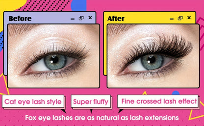 Wispy Cat-Eye False Eyelashes, 30-Piece Pack with Clear Bands in Stacked Pink Storage Trays