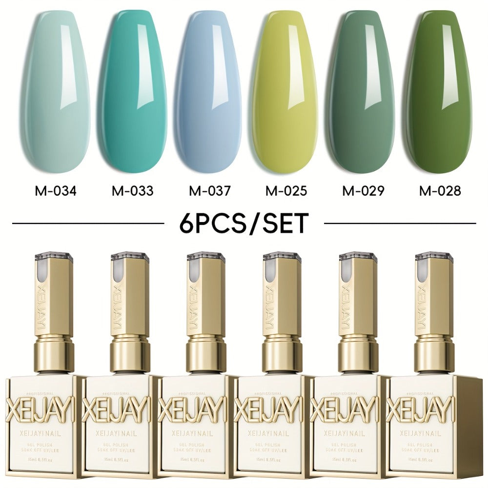Gel Nail Polish 6-Piece 15ml Rainbow-Candy Frame-Bottle Sets in 7 Numbered Color Palettes for Nail Art
