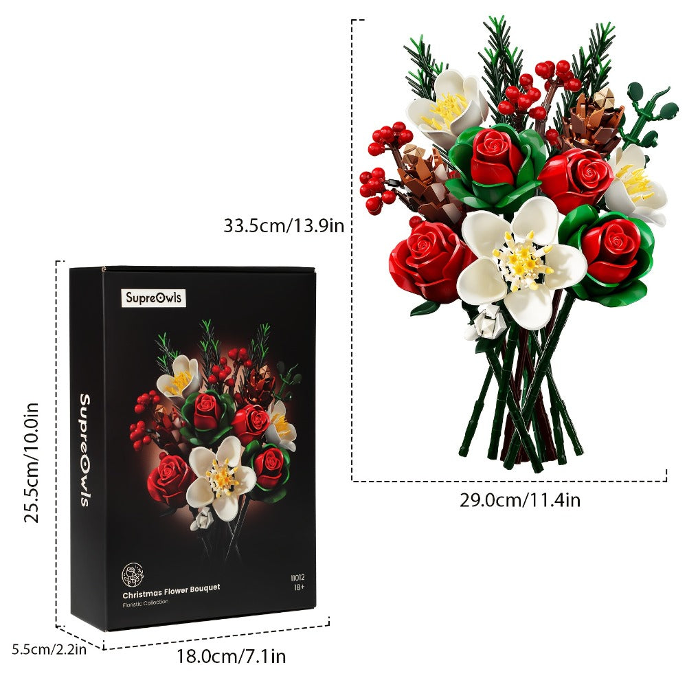 DIY Flower Bouquet Building Kit for Girls & Women – Rose & Lily Brick Set, Healing Series Desk Decoration, Buildable Artificial Flowers