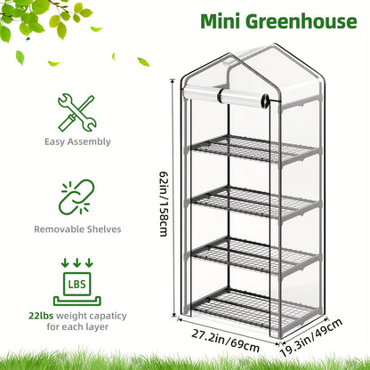 Tiered Greenhouse Shelves 3/4-Tier Portable Mini Plant Greenhouse with PE Cover & Aluminum Frame, Indoor Outdoor Warm House for Seedlings