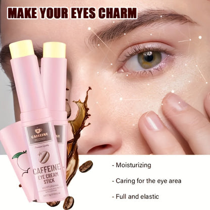 Two-Piece Caffeine-Labeled Eye Cream Stick Set with Coordinated Peach-Print Twist-Up Tube Design