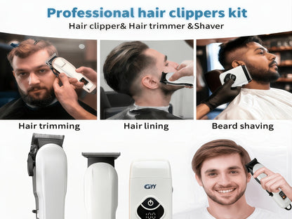 Hair Clippers & Trimmers KLY White Full-Size Clipper with LCD Display, USB Charging and Guide Comb Set