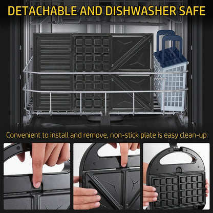 OSTBA 3-in-1 Sandwich Maker Panini Press Waffle Iron 750W Removable Non-Stick Plates for Grilling, Camping and Outdoor Meals