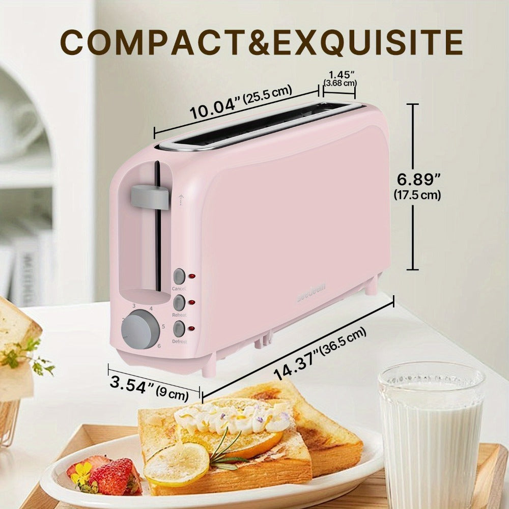 2 Slice Slim Toaster with 6 Shade Settings, Cancel Reheat Defrost Functions, Removable Crumb Tray – Compact 750W Bread Toaster for Kitchen