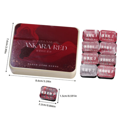 Gel Nail Polish Nine-Piece Ancola Red Solid Gel Set for Gradient and Ombre Nail Art in One Grid Case