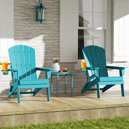 Folding Adirondack Chair with Cup Holder – HDPE All-Weather Outdoor Patio Chair
