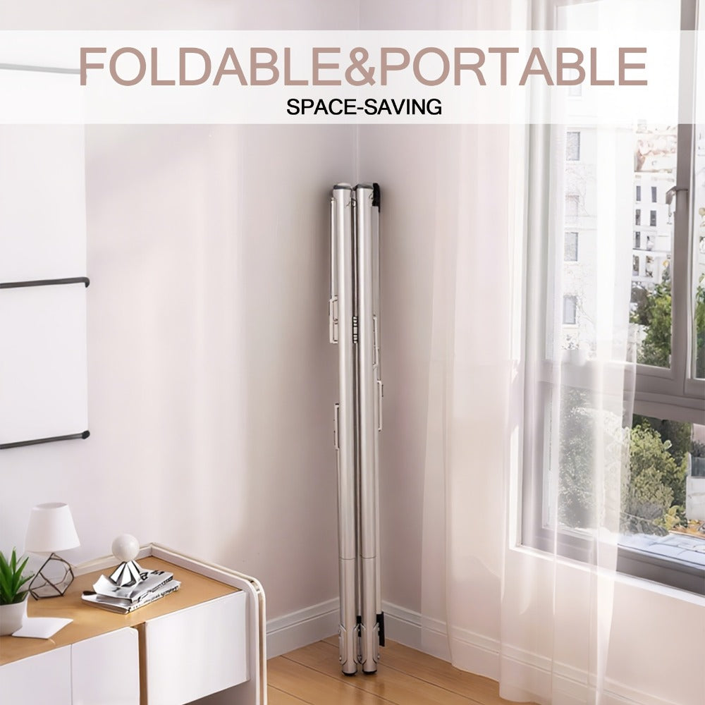 Folding A-Frame Clothes Drying Rack with Telescopic Rods, Wheels, Hooks and Four 62.9-94.4-Inch Layouts