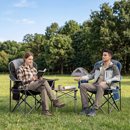 Padded Folding Camping Chair with 26.38-Inch Back, Cup Holder, Side Storage and Seven Color or Pair Options
