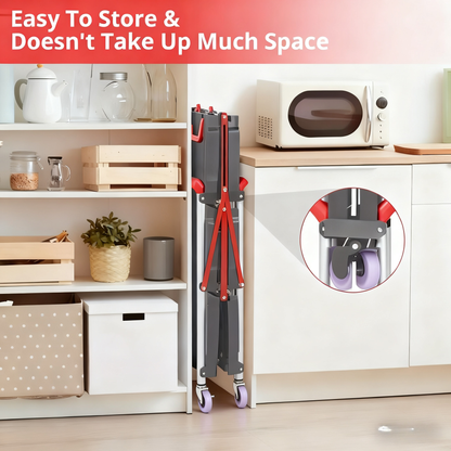 3-Tier Rolling Cart Collapsible Service Utility Cart on Wheels, Portable Folding 3 Shelf Cart for Kitchen Office Garage Workshop