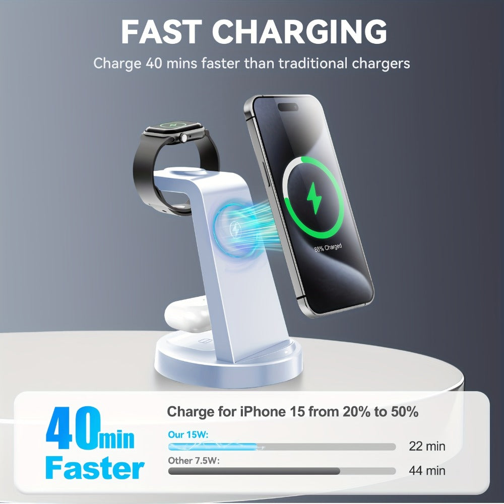 Wireless Charging Station, 3-in-1 Multi-Style Dock for iPhone, Samsung Galaxy, Apple Watch and AirPods