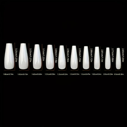 Press On Nails 216-Piece Middle Ballet Nine-Pack Mixed Flower Maple Glossy Set with Jelly Adhesive and File